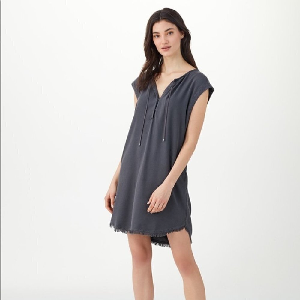 Splendid Crosshatch Dark Gray Fringe Hem Mini Dress XS